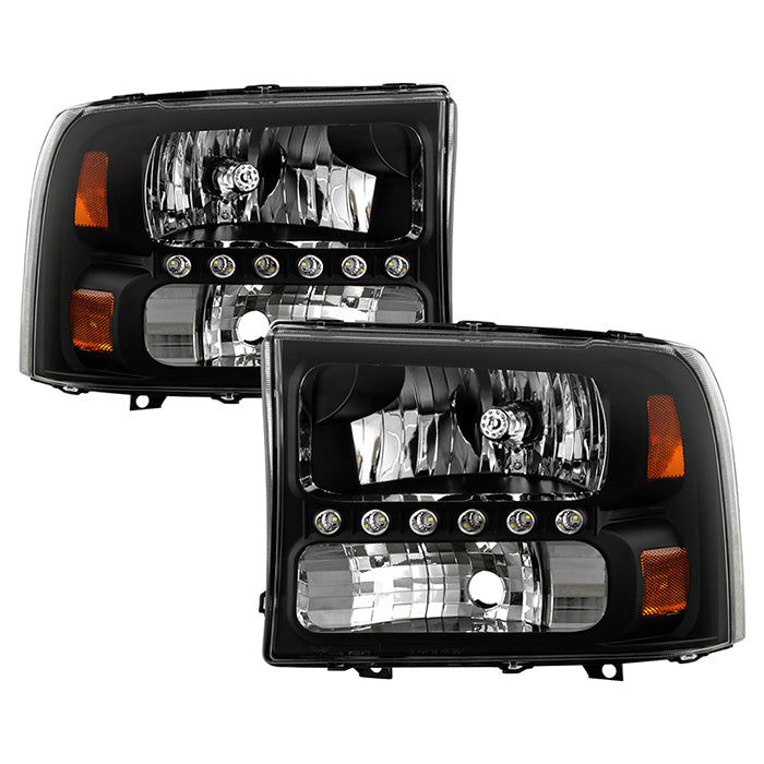 FR SPORT SPYDER Xtune Ford F250 F350 Super Duty 99-04 1Pc Headlights w/ LED Black...