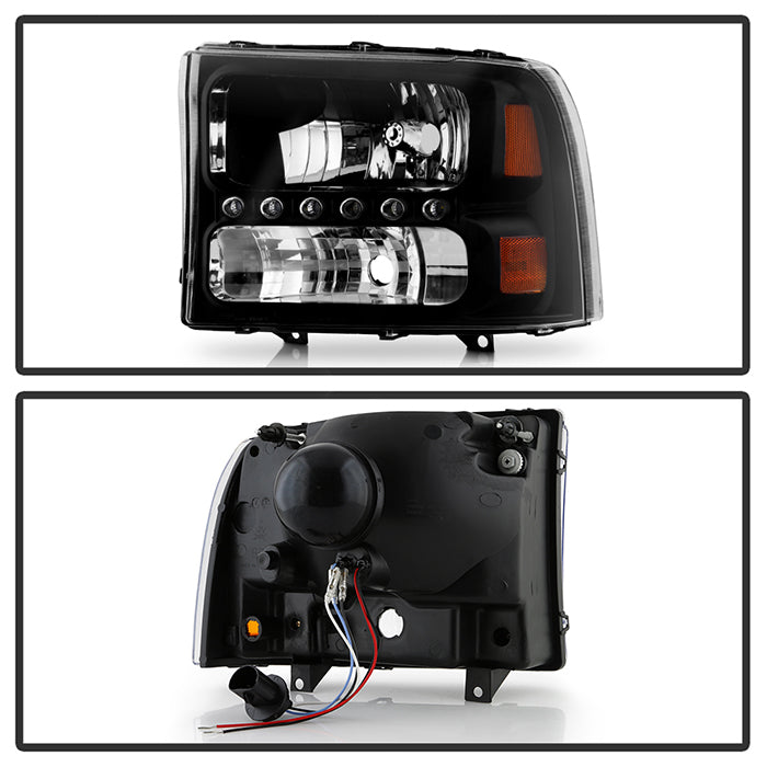 FR SPORT SPYDER Xtune Ford F250 F350 Super Duty 99-04 1Pc Headlights w/ LED Black...