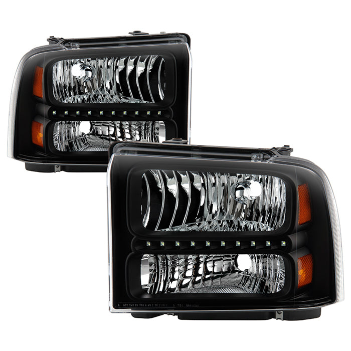 FR SPORT SPYDER Xtune Ford F250/350/450 Super Duty 05-07 Crystal Headlights w/ LED Black...