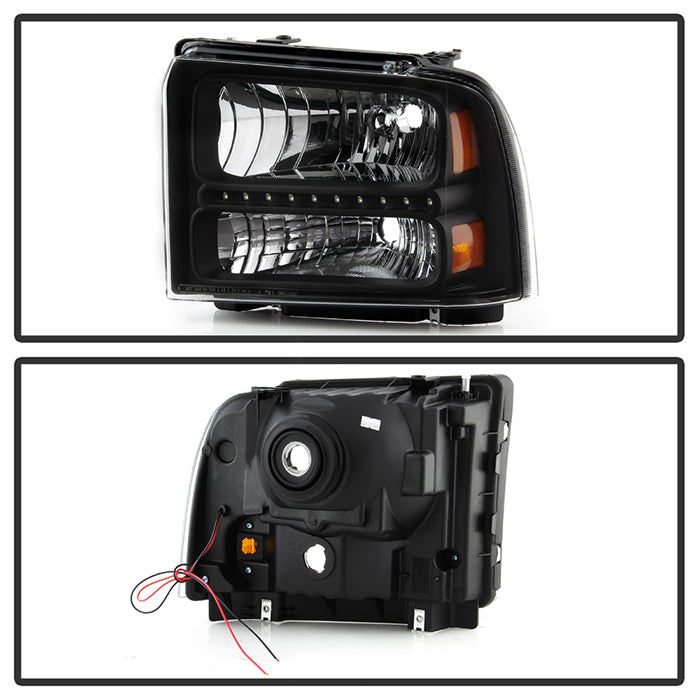 FR SPORT SPYDER Xtune Ford F250/350/450 Super Duty 05-07 Crystal Headlights w/ LED Black...