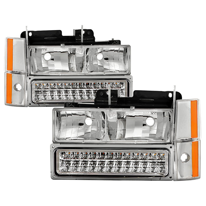 FR SPORT SPYDER Xtune GMC Yukon 92-93 Crystal Headlights w/ Corner & LED Bumper Chrome...
