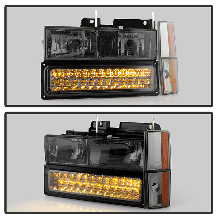 SPYDER Xtune GMC Yukon 92-93 Crystal Headlights w/ Corner & LED Bumper Smoke HD-JH-GMCCK88-LED-AM-SM-SET 5073556