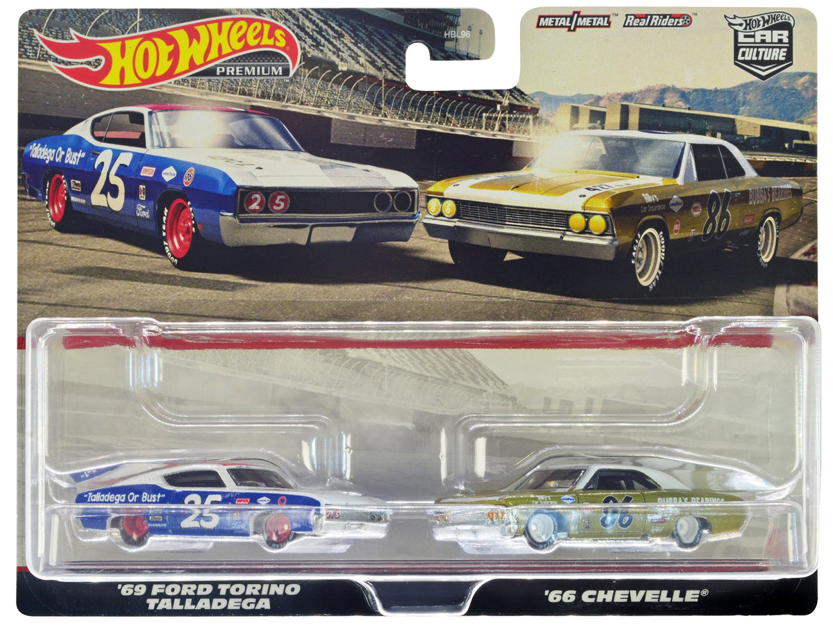 Rapid Vehicles 1969 Ford Torino Talladega #25 White and Blue with Red Top and 1966 Chevrolet...