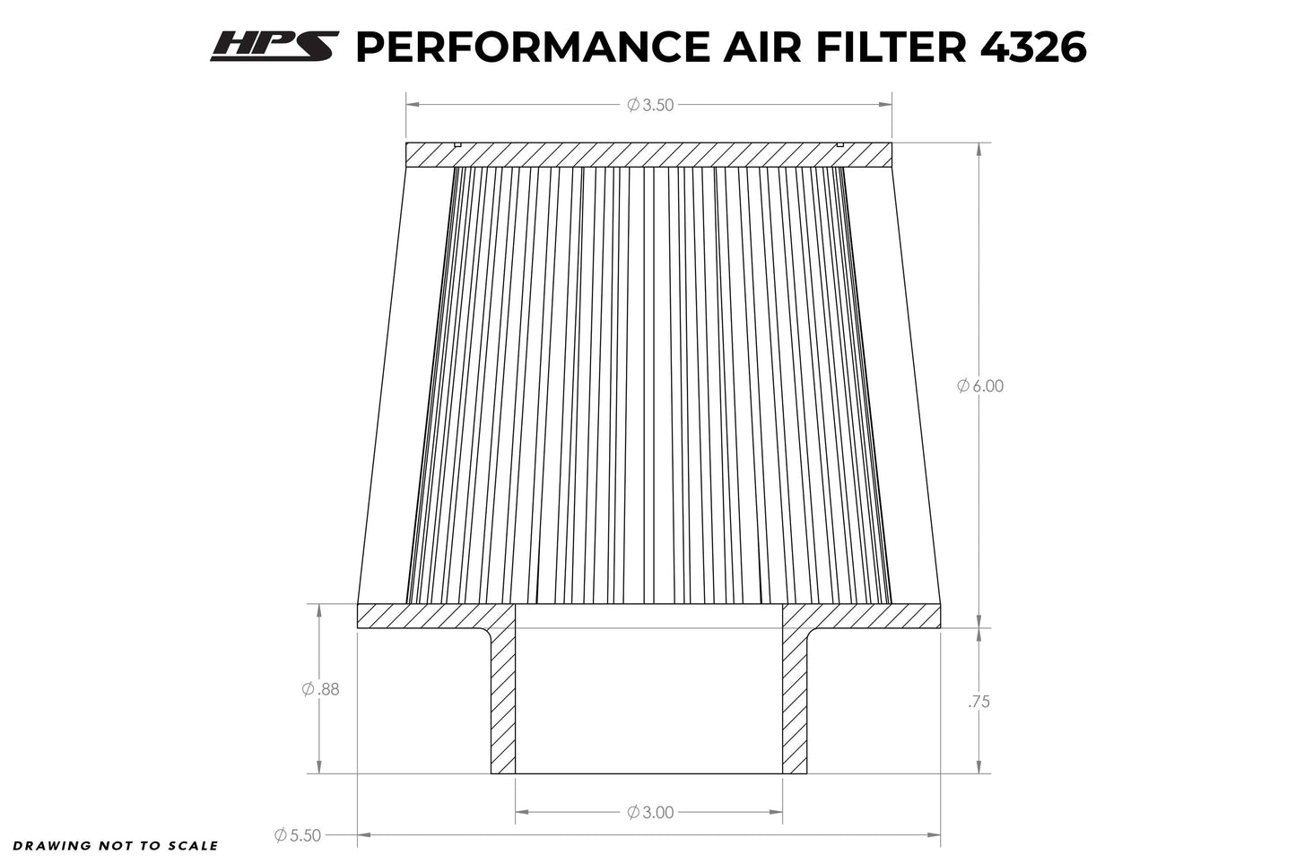 HPS Performance 3" Air Filter, 6.75" Length, 5.5" Base, 3.5" Top HPS-4326