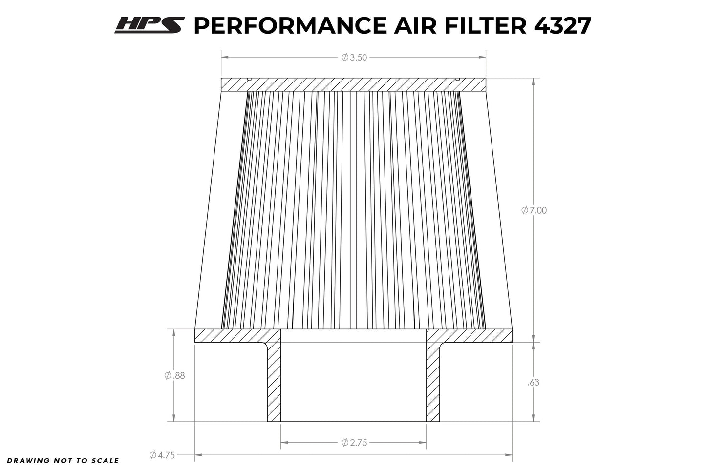 HPS Performance 2.75" Air Filter, 7-5/8" Length, 4.75" Base, 3.5" Top HPS-4327