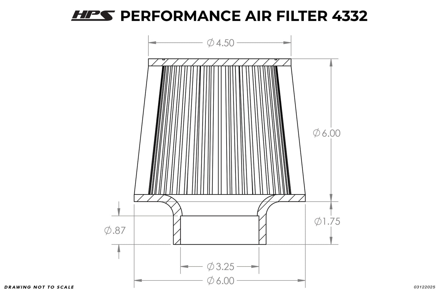 HPS Performance Products 3.25" Air Filter, 7.75" Length, 6" Base, 4.5" Top HPS-4332