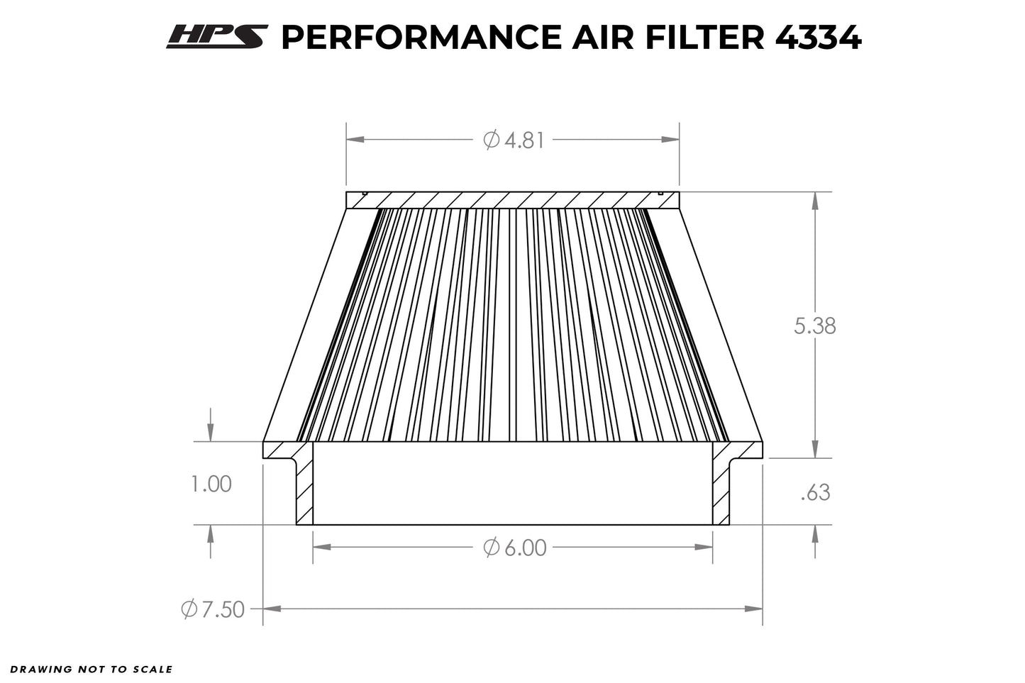 HPS Performance 6" Air Filter, 6" Length, 7.5" Base, 4.75" Top HPS-4334