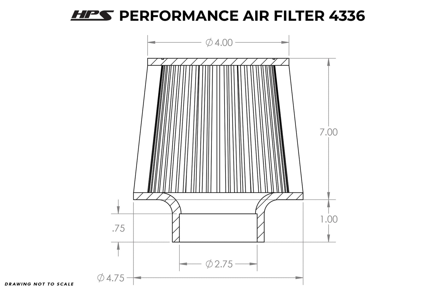 HPS Performance 2.75" Air Filter, 8" Length, 4.75" Base, 4" Top HPS-4336