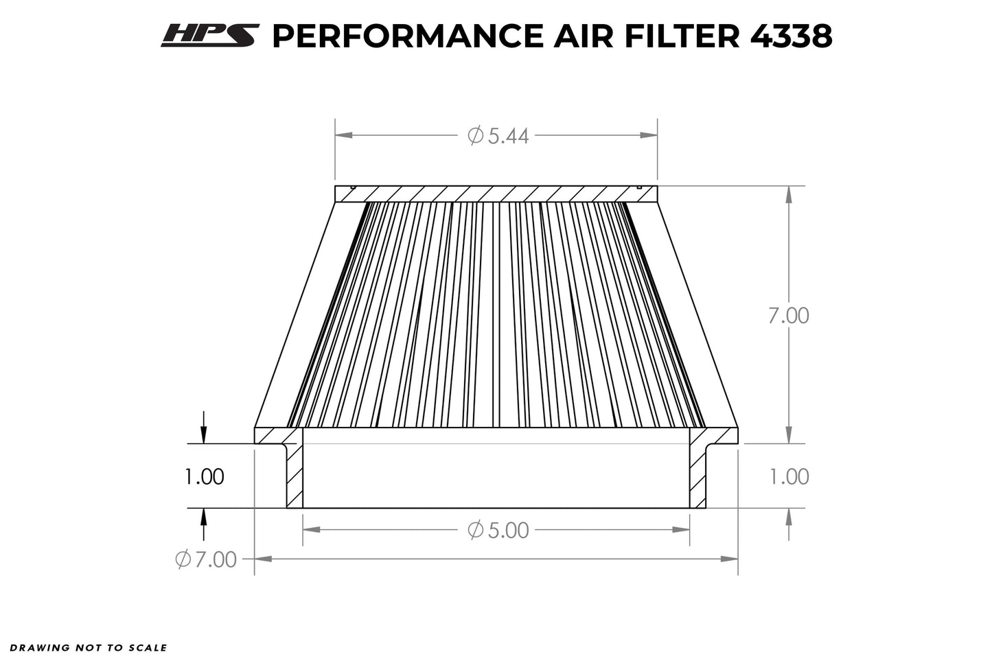 HPS Performance 5" Air Filter, 8" Length, 7" Base, 5-3/8" Top HPS-4338