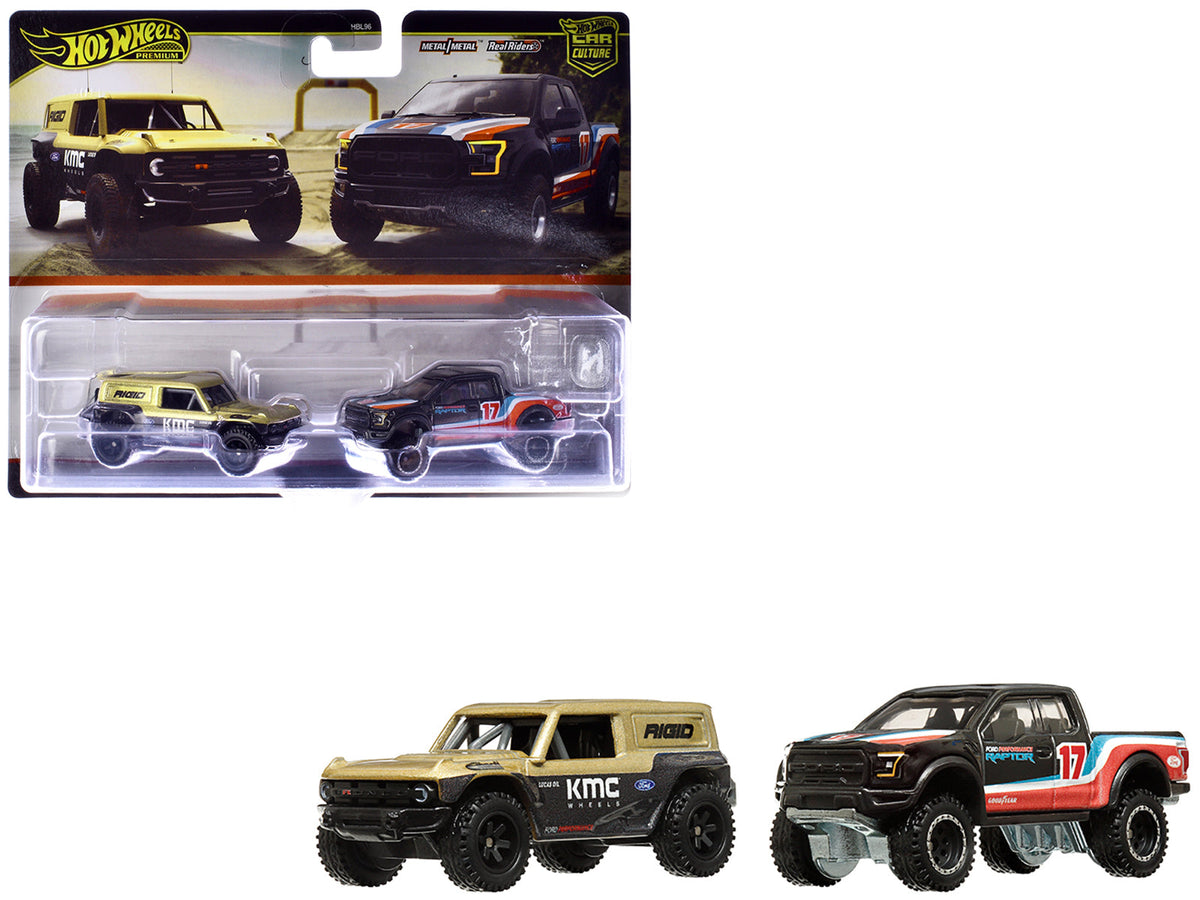 Rapid Vehicles Ford Bronco R Gold Metallic and Black and 2017 Ford F-150 Raptor Pickup Truck #17...