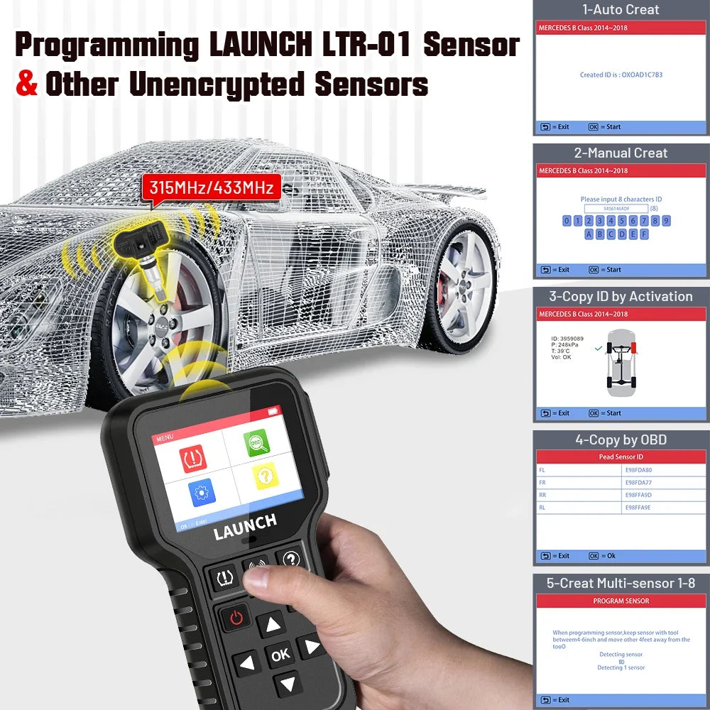 LAUNCH X431 Tire Pressure Sensor Program Relearn Activation CRT5011E TPMS Diagnostic Tools and 315MHz/433MHz RF-Sensor Optional