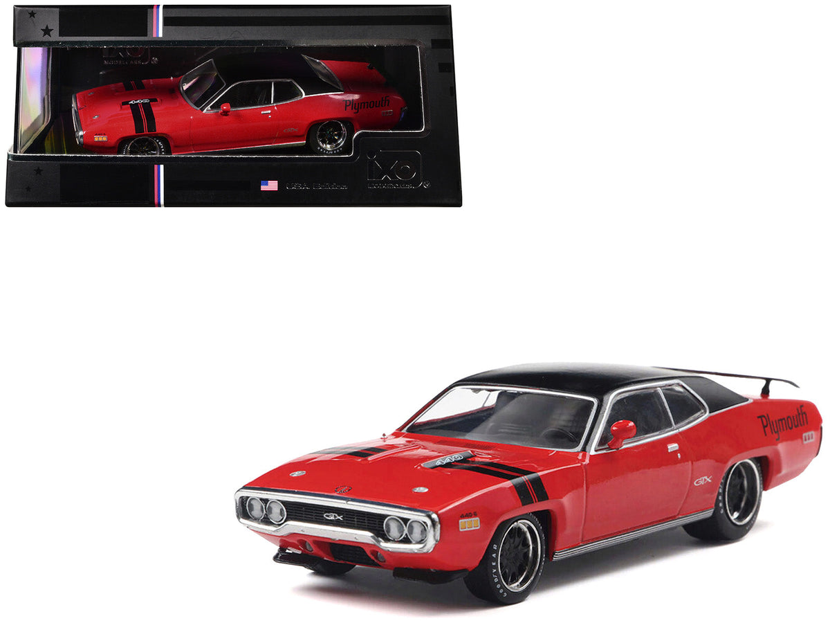Rapid Vehicles 1971 Plymouth GTX Rally Red with Black Top and Stripes 1/43 Diecast Model by IXO...
