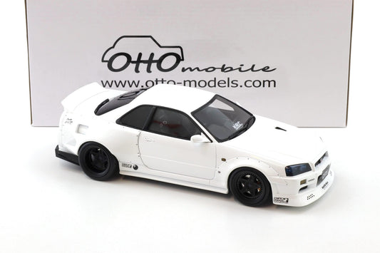 STM Diecast Otto 2019 Nissan Skyline GT-R R34 KRC Body Kit Pearl White QX1 1:18 - View 2