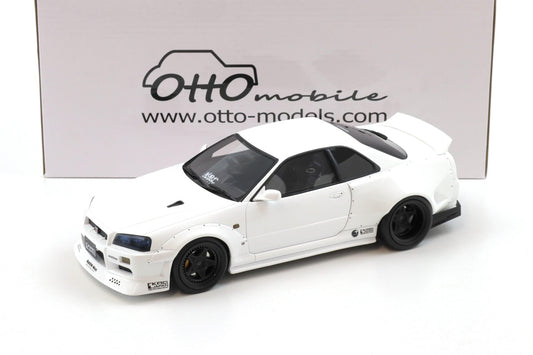 STM Diecast Otto 2019 Nissan Skyline GT-R R34 KRC Body Kit Pearl White QX1 1:18