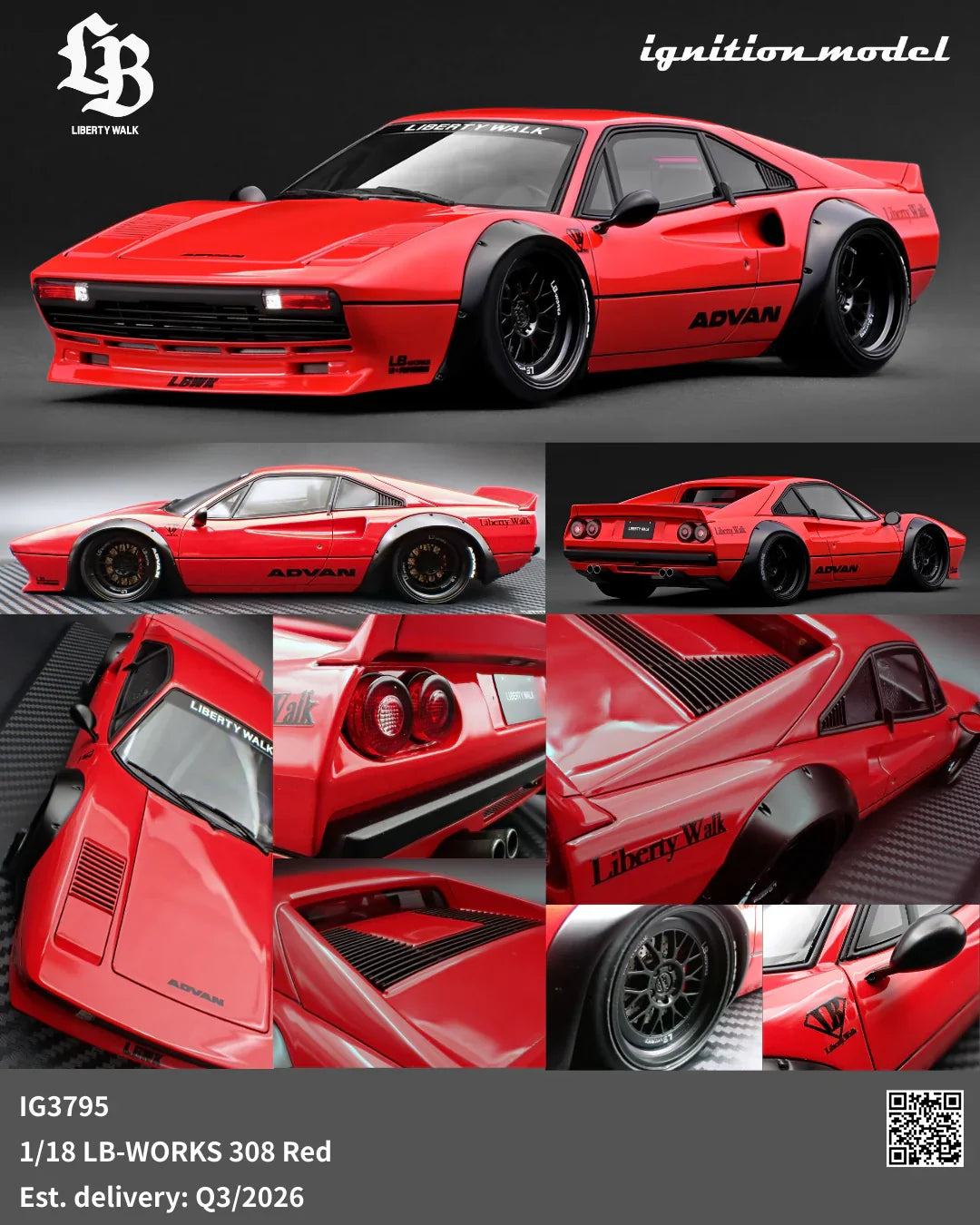 Ignition-Model Ferrari 308 LBWK LB-Works Demo Car Rosso Corsa Red 1:18