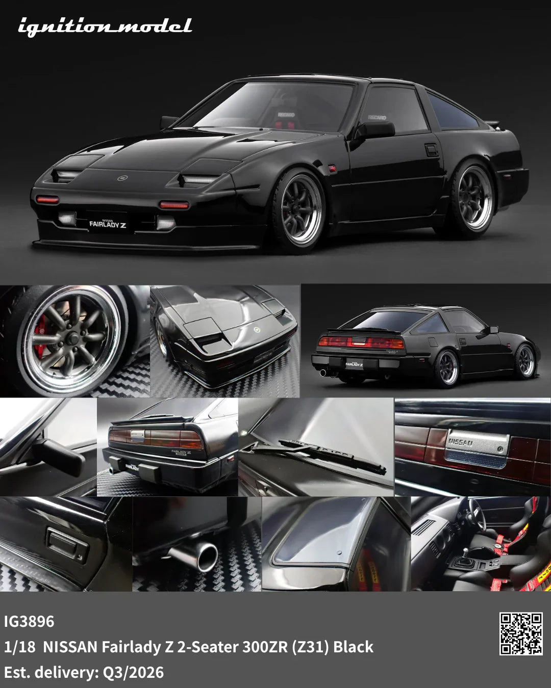 Ignition-Model Nissan Fairlady Z 300 ZR Z31 2-Seater RHD Black 1:18