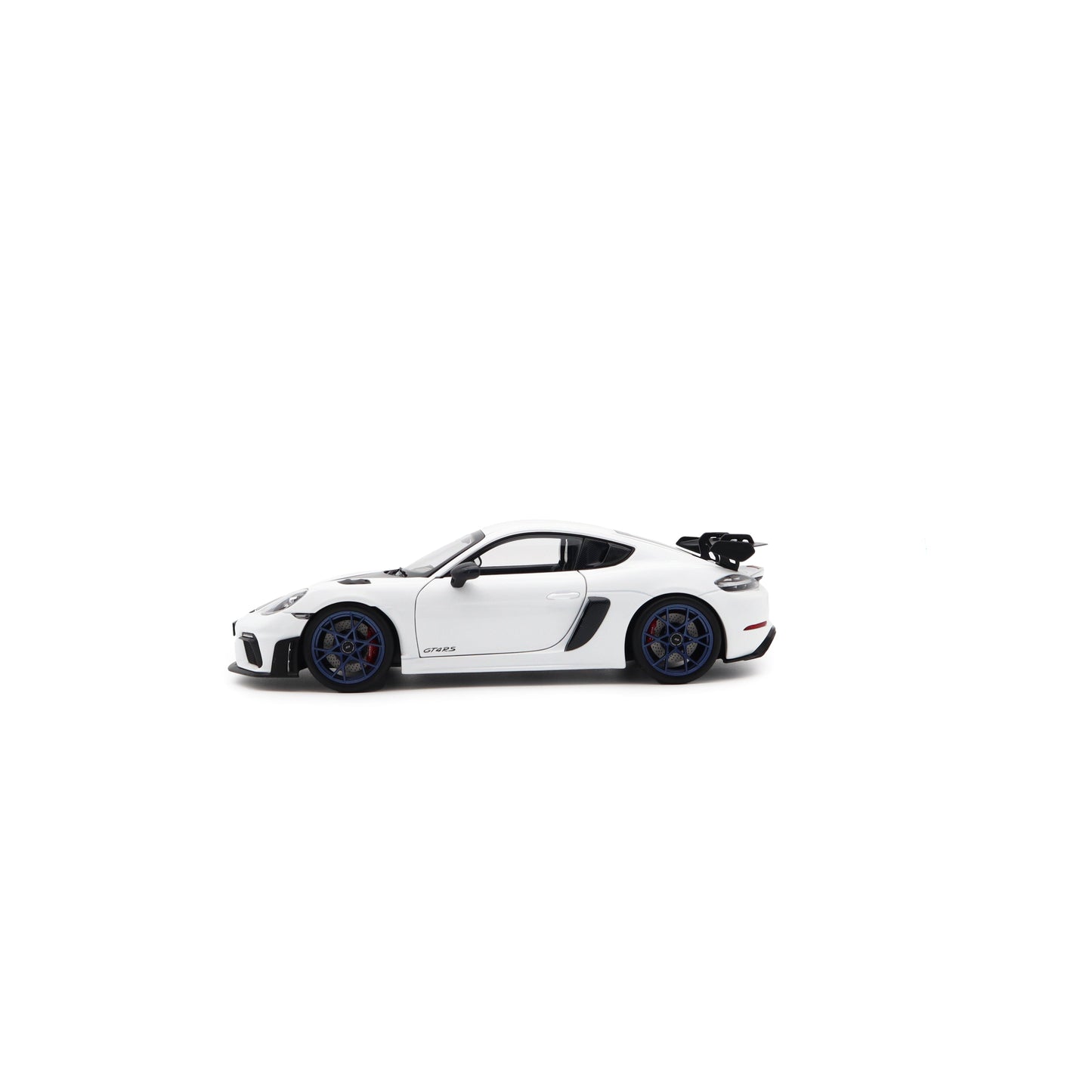 Norev 2023 Porsche 718 Cayman GT4 RS w/ Weissach Package White w/ Blue Wheels 1:18