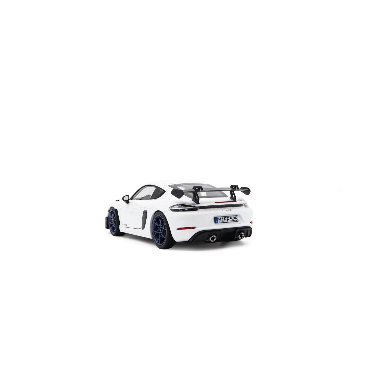 Norev 2023 Porsche 718 Cayman GT4 RS w/ Weissach Package White w/ Blue Wheels 1:18
