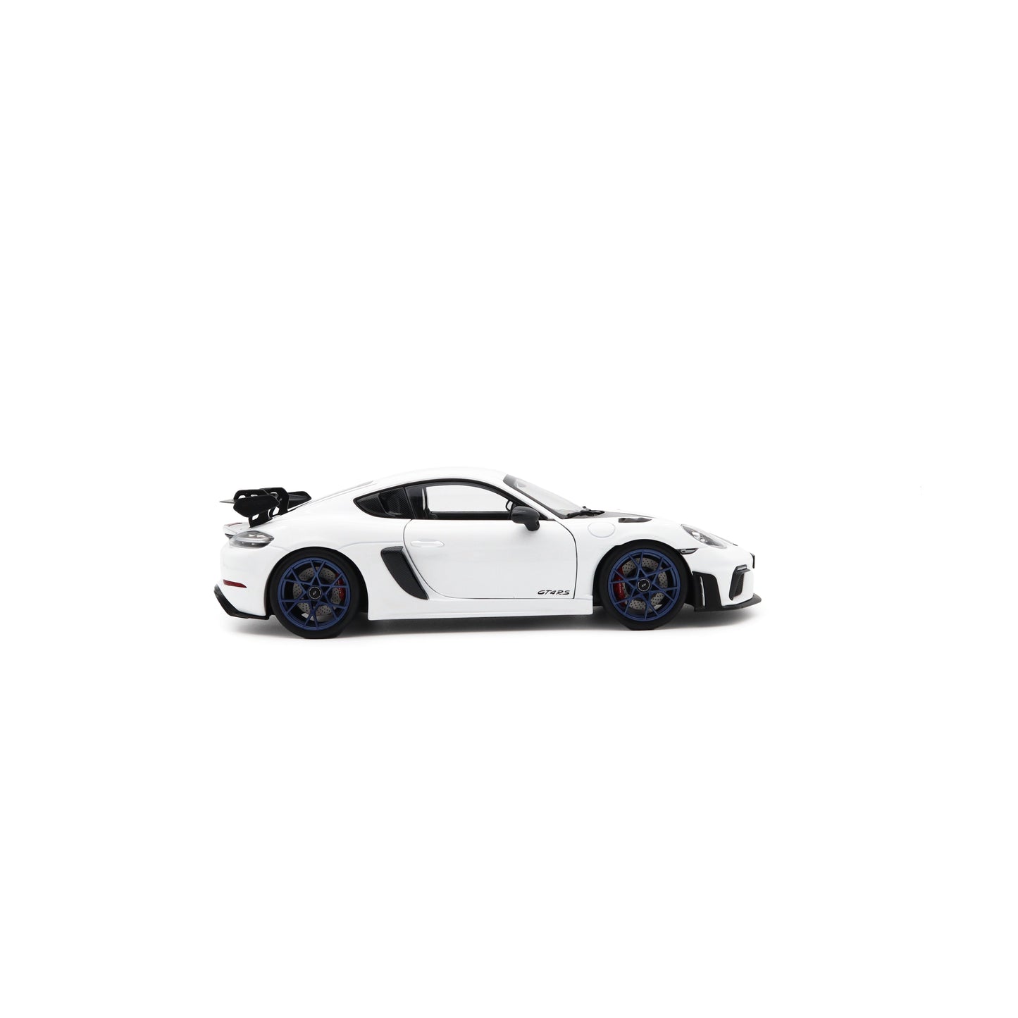 Norev 2023 Porsche 718 Cayman GT4 RS w/ Weissach Package White w/ Blue Wheels 1:18