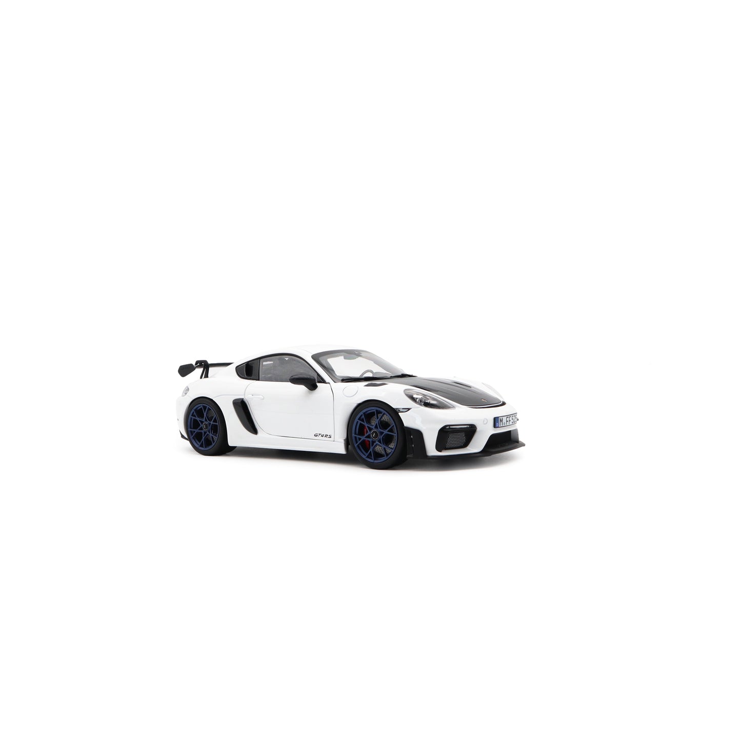 Norev 2023 Porsche 718 Cayman GT4 RS w/ Weissach Package White w/ Blue Wheels 1:18