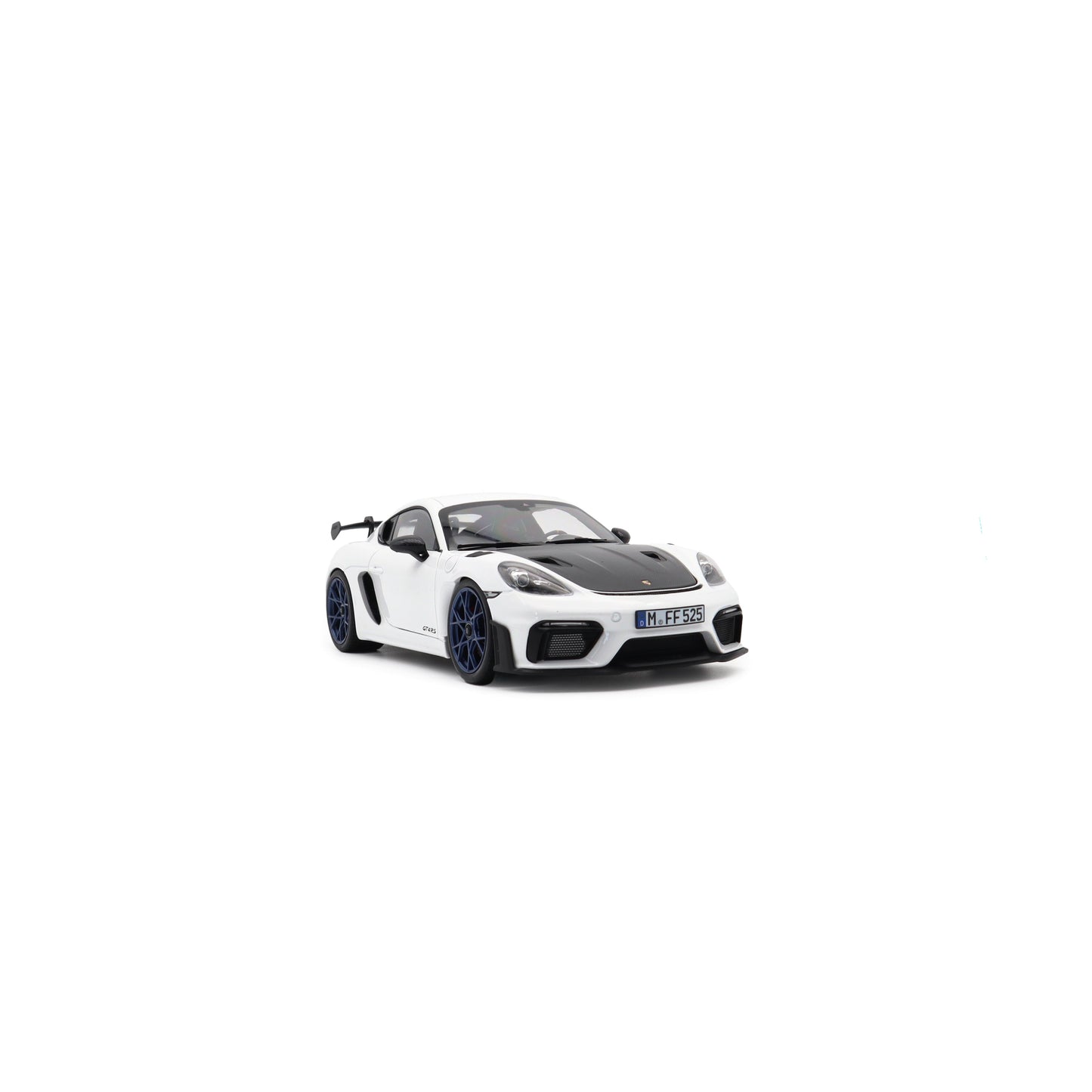 Norev 2023 Porsche 718 Cayman GT4 RS w/ Weissach Package White w/ Blue Wheels 1:18