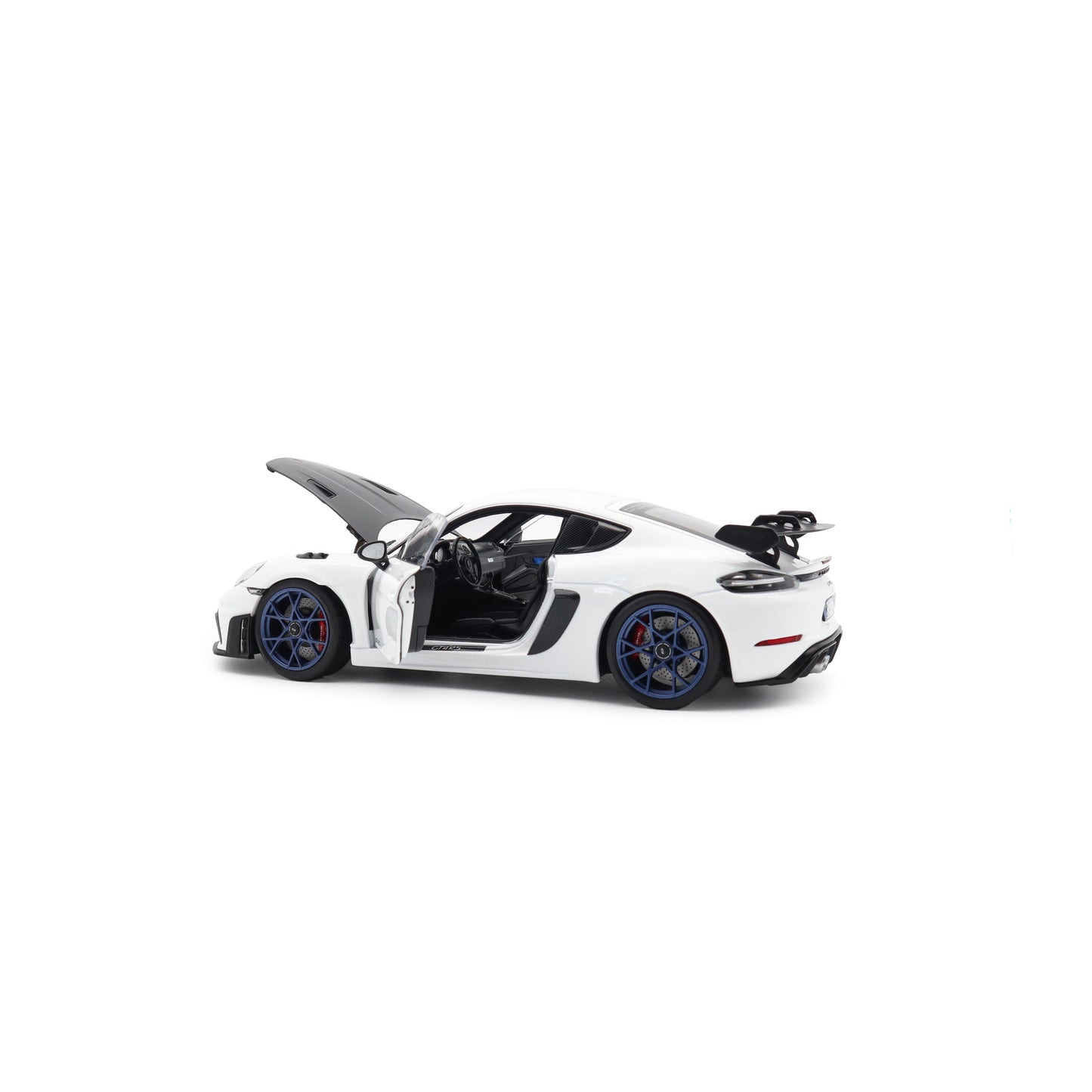 Norev 2023 Porsche 718 Cayman GT4 RS w/ Weissach Package White w/ Blue Wheels 1:18