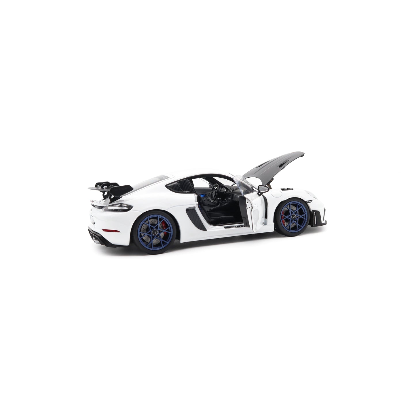 Norev 2023 Porsche 718 Cayman GT4 RS w/ Weissach Package White w/ Blue Wheels 1:18
