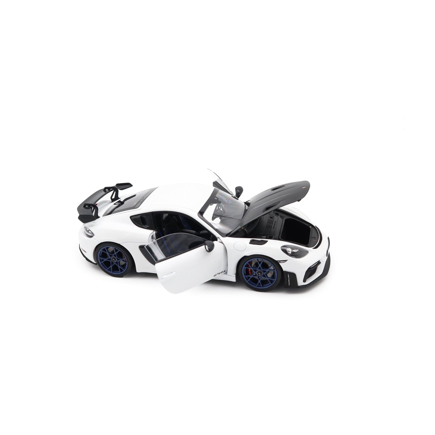 Norev 2023 Porsche 718 Cayman GT4 RS w/ Weissach Package White w/ Blue Wheels 1:18