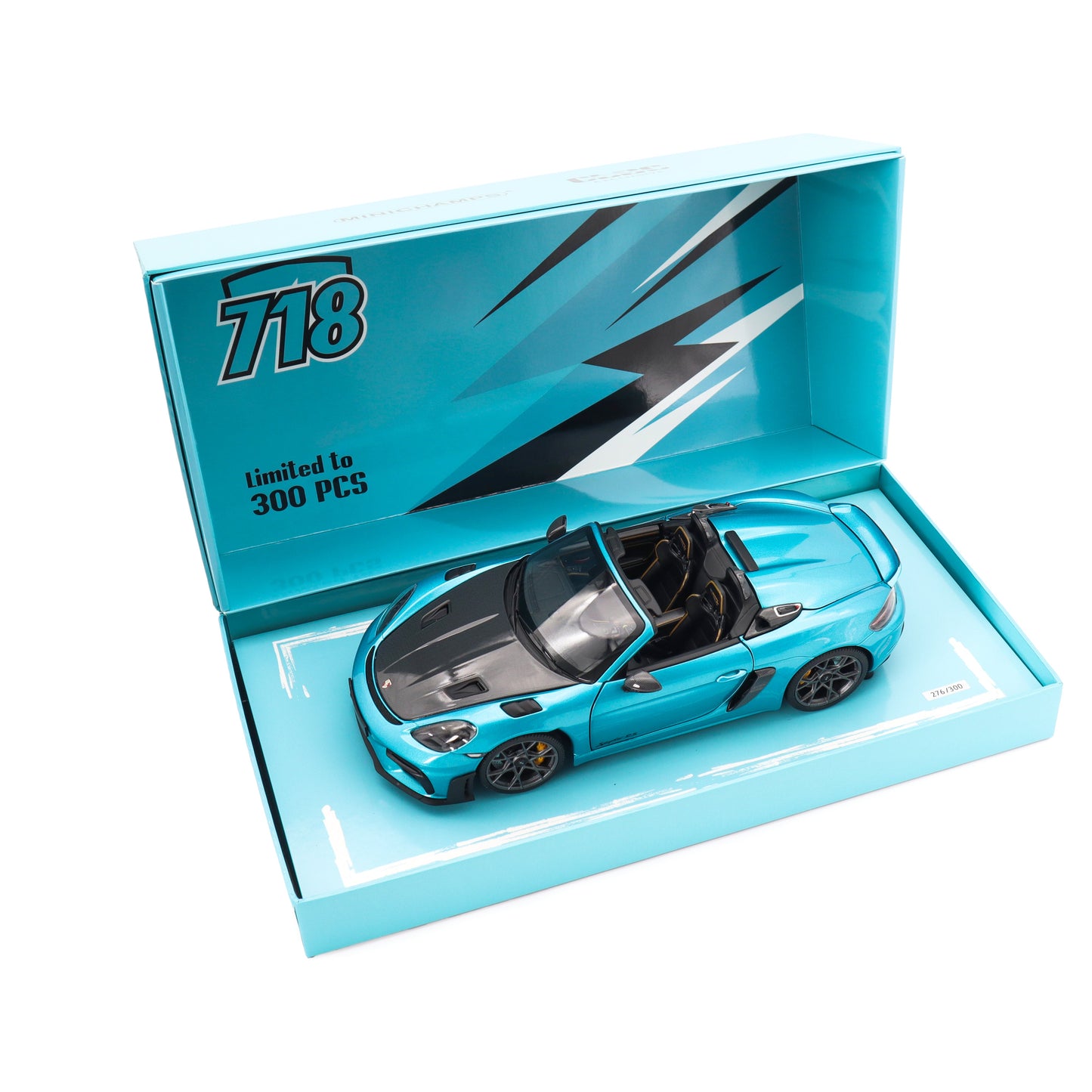 Minichamps 2024 Porsche 718 Cayman Spyder RS w/ Weissach Package Ipanema Blue 1:18
