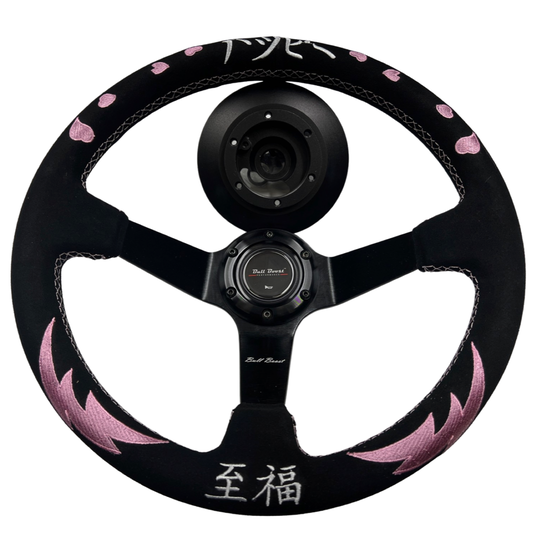 Bull Boost Performance Bliss Heart Short Hub Adapter + Suede Steering Wheel For 01-06 BMW 320 325...