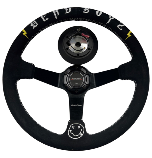 Bull Boost Performance Deadboyz 350mm Deep Dish Suede Steering Wheel + Short Hub Adapter Kit For...