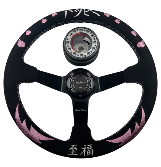 Bull Boost Performance Bliss Heart Suede Steering Wheel + Hub Adapter Kit For Toyota Corolla,...