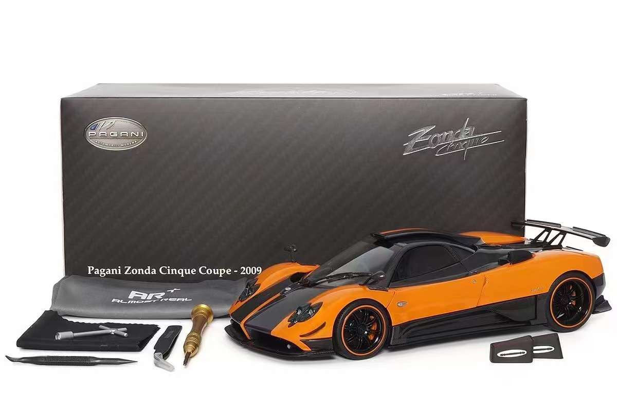 Almost-Real 2009 Pagani Zonda Cinque Coupe Orange & Carbon 1:18