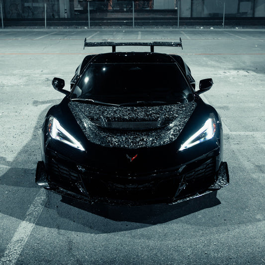 Installed 2020-2026 C8 Corvette Quiet Racing collaboration forged carbon exterior upgrade