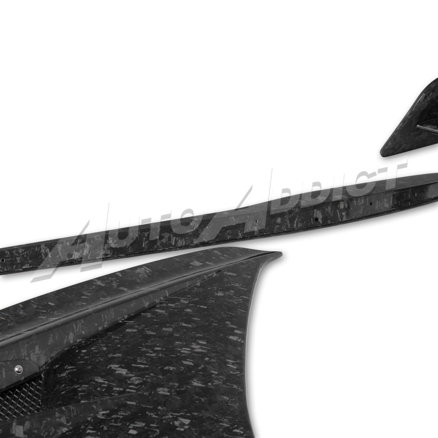 Installed C8 Corvette ZR1 ZTK forged carbon front splitter and canards detail
