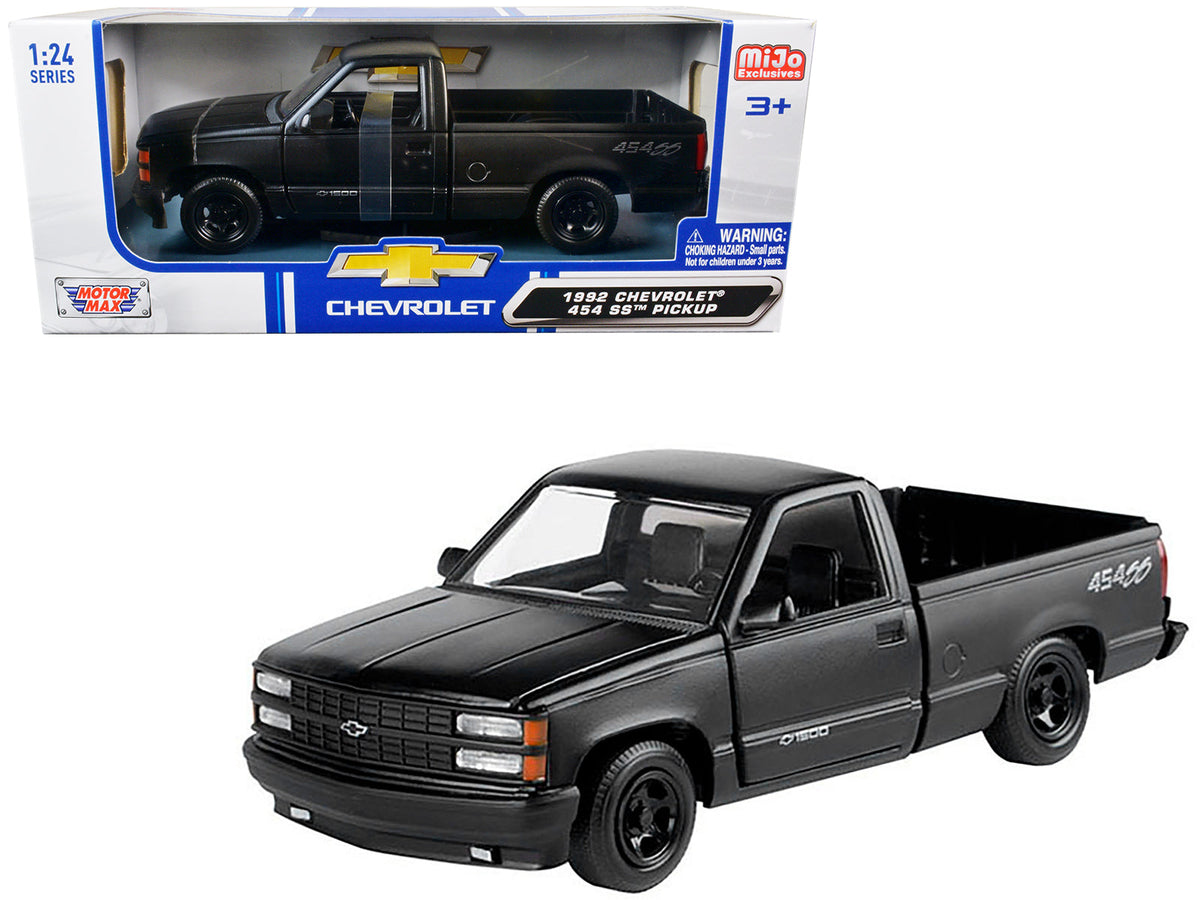 Rapid Vehicles 1992 Chevrolet 454 SS Pickup Truck Matt Black 1/24 Diecast Model Car by Motormax ...