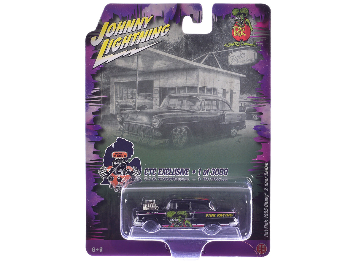 Rapid Vehicles 1955 Chevrolet 2-Door Sedan "Rat Fink Racing" Black with Graphics "CTC Exclusive"...