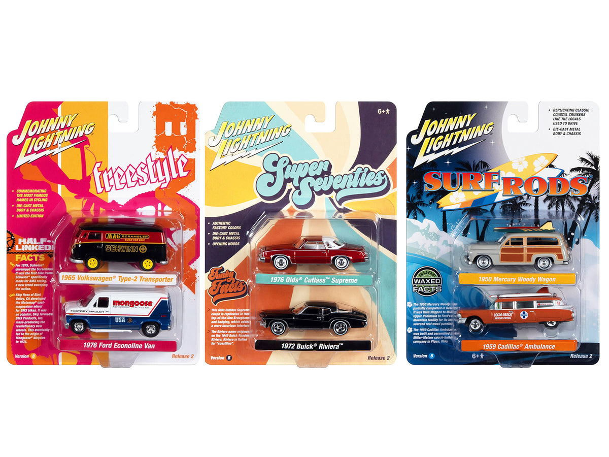 Rapid Vehicles Johnny Lightning "2-Packs" 2023 Set B of 6 pieces Release 2 1/64 Diecast Model...
