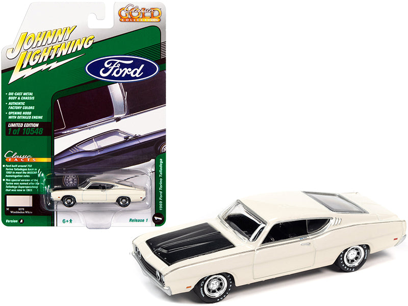 Rapid Vehicles 1969 Ford Torino Talladega Wimbledon White with Matt Black Hood "Classic Gold...