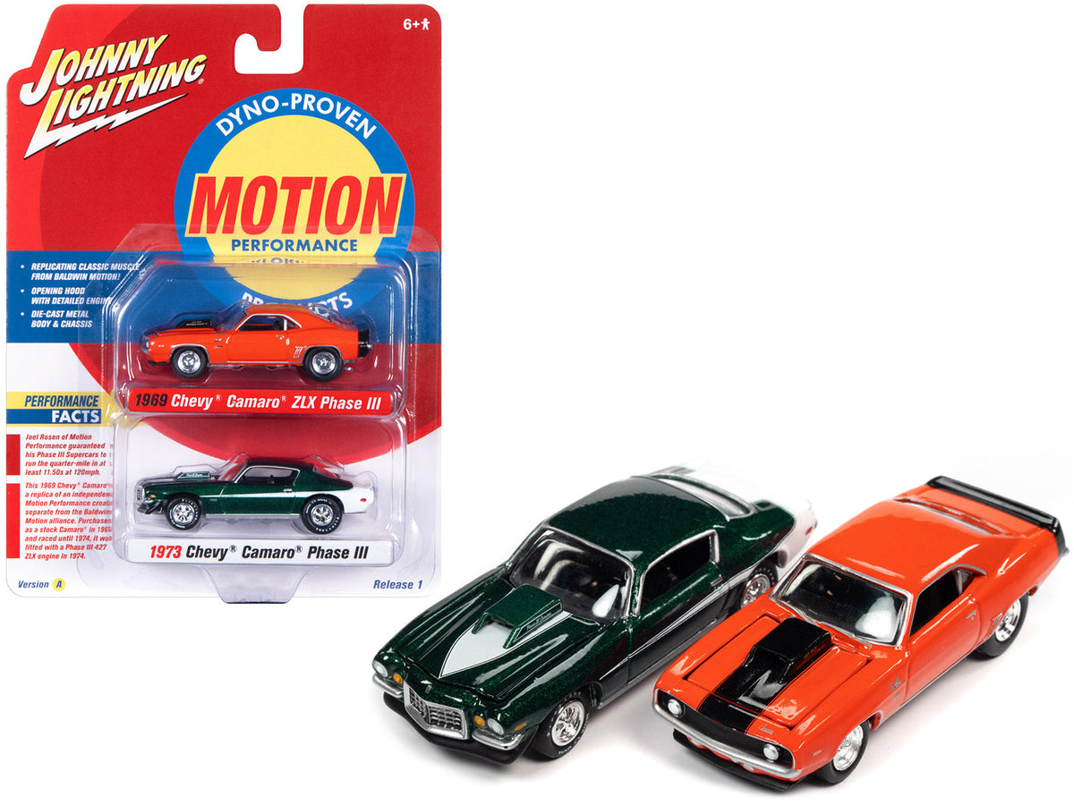 Rapid Vehicles 1969 Chevrolet Camaro ZLX Phase III Hugger Orange with Black Stripes and 1973...