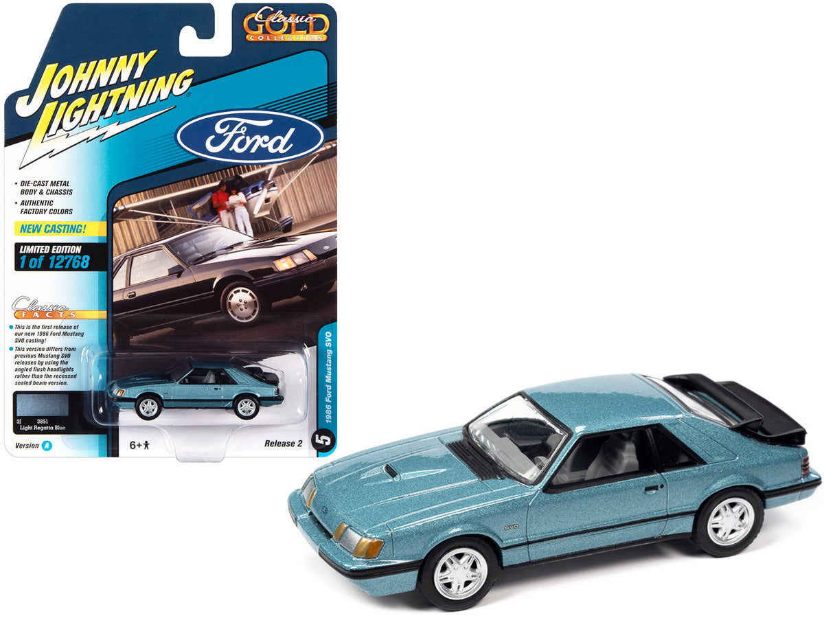Rapid Vehicles 1986 Ford Mustang SVO Light Regatta Blue Metallic with Black Stripes "Classic Gold...