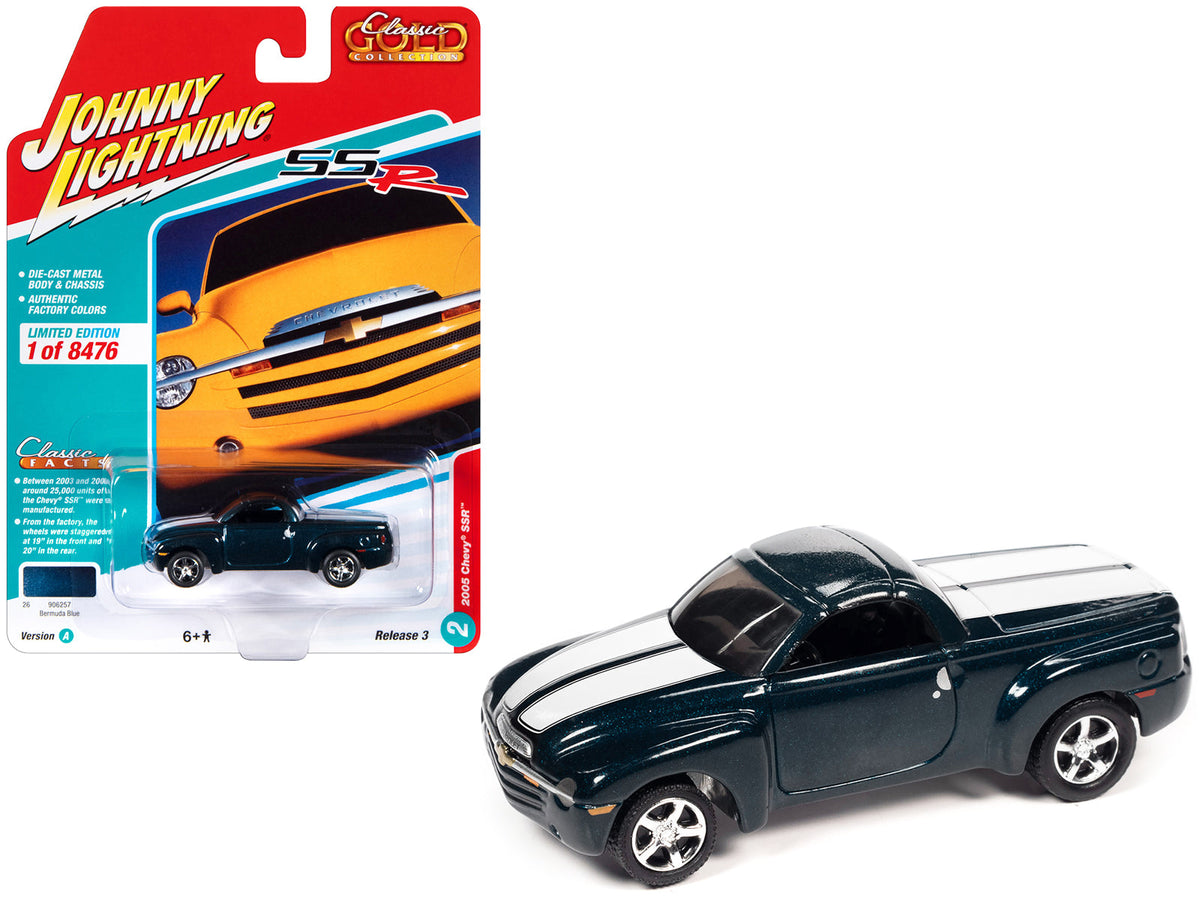 Rapid Vehicles 2005 Chevrolet SSR Pickup Truck Bermuda Blue Metallic with White Stripes "Classic...