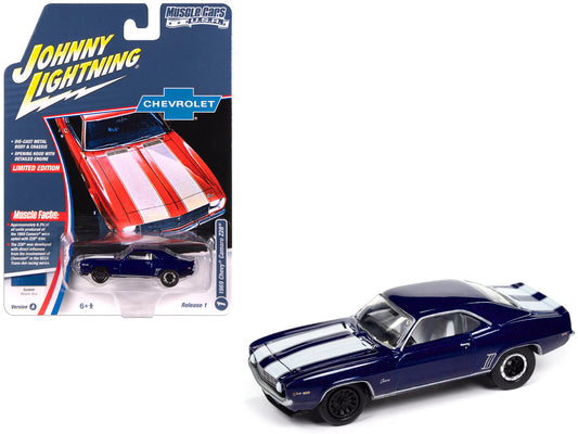 Rapid Vehicles 1969 Chevrolet Camaro Z28 Blue Metallic with White Stripes and Interior "Muscle...