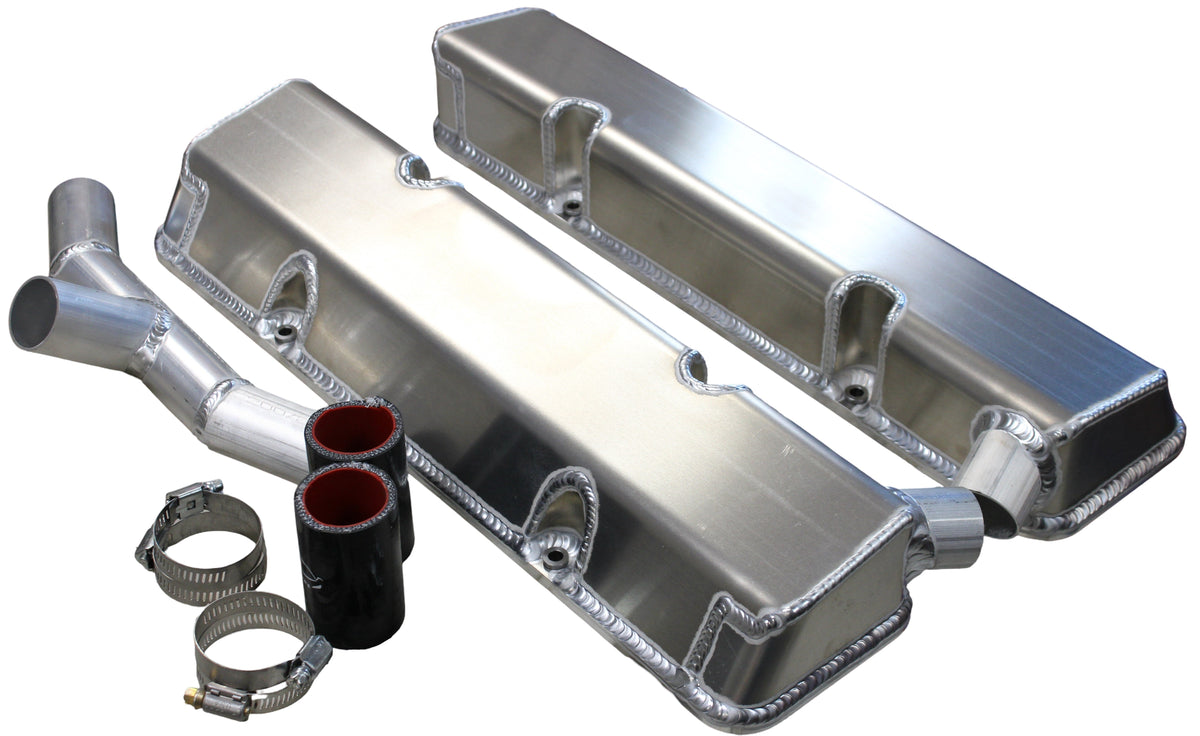 SBC Fab Valve Cover Set Sgl Crossover Breather - VC2085CO1