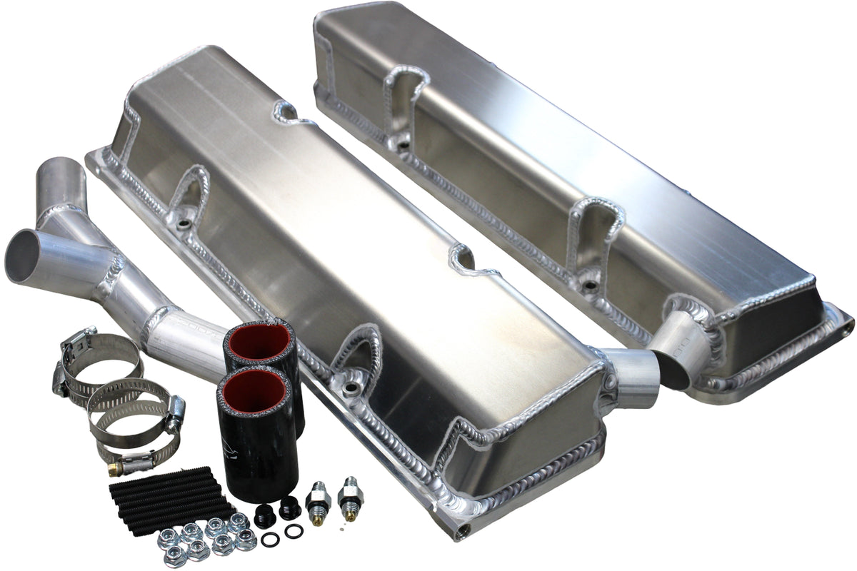 SBC Fab Valve Cover Set Sgl Crossover Breathe - VC208WO5CO1