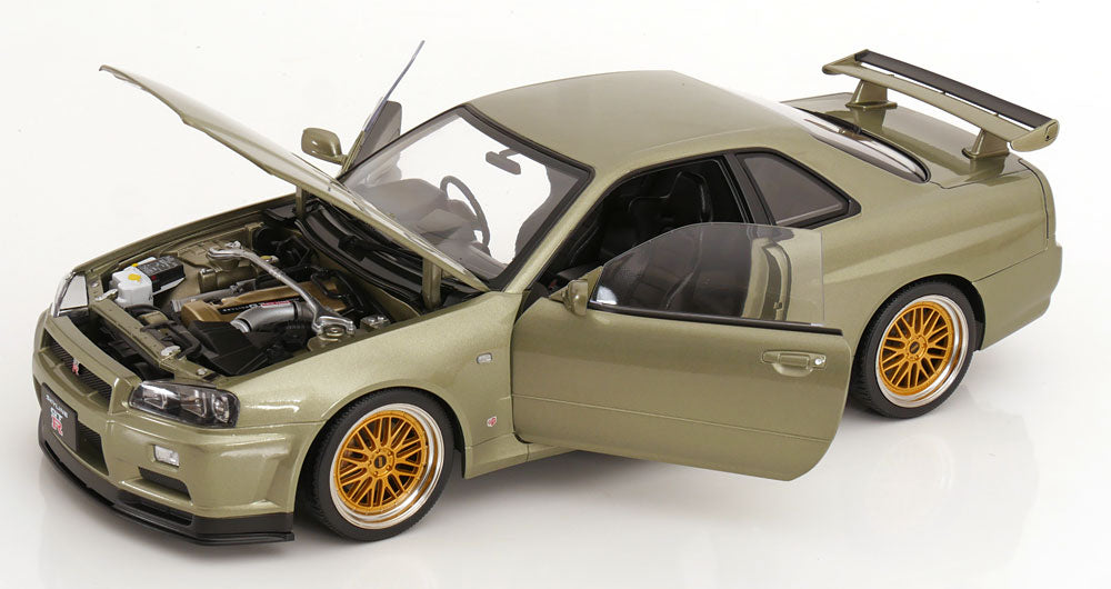 STM Diecast KK Scale 2001 Nissan Skyline GT-R R34 V-Spec II w/ Gold BBS Jade Green Metallic 1:12...