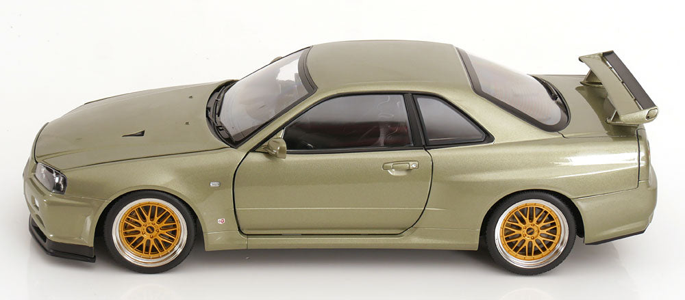 STM Diecast KK Scale 2001 Nissan Skyline GT-R R34 V-Spec II w/ Gold BBS Jade Green Metallic 1:12...