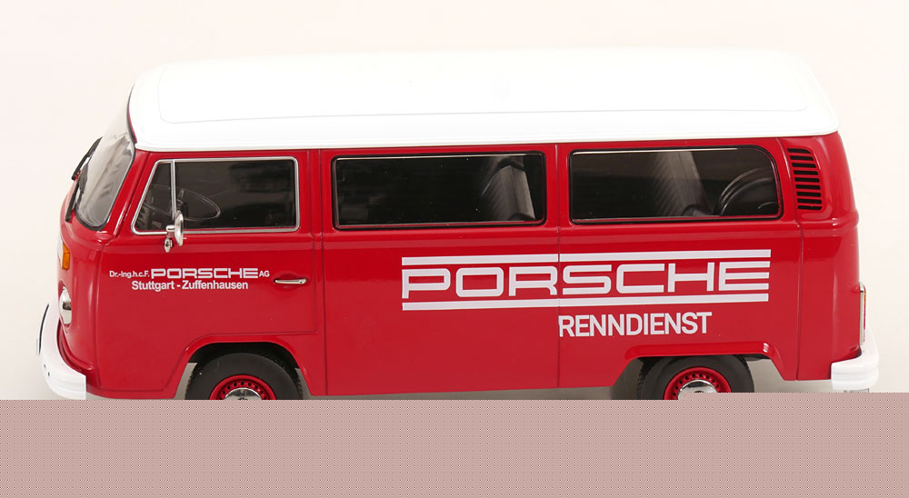 KK Scale 1972 Volkswagen T2b Minibus Porsche Renndienst Red 1:18
