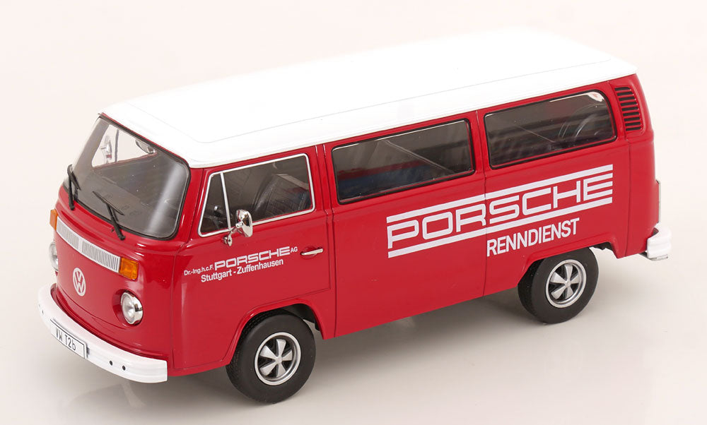 STM Diecast KK Scale 1972 Volkswagen T2b Minibus (Fuchs Wheels) Porsche Renndienst Red 1:18