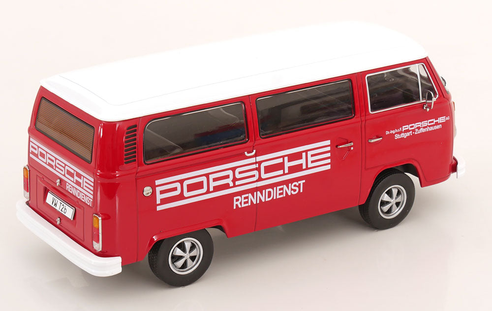 STM Diecast KK Scale 1972 Volkswagen T2b Minibus (Fuchs Wheels) Porsche Renndienst Red 1:18 - View 2